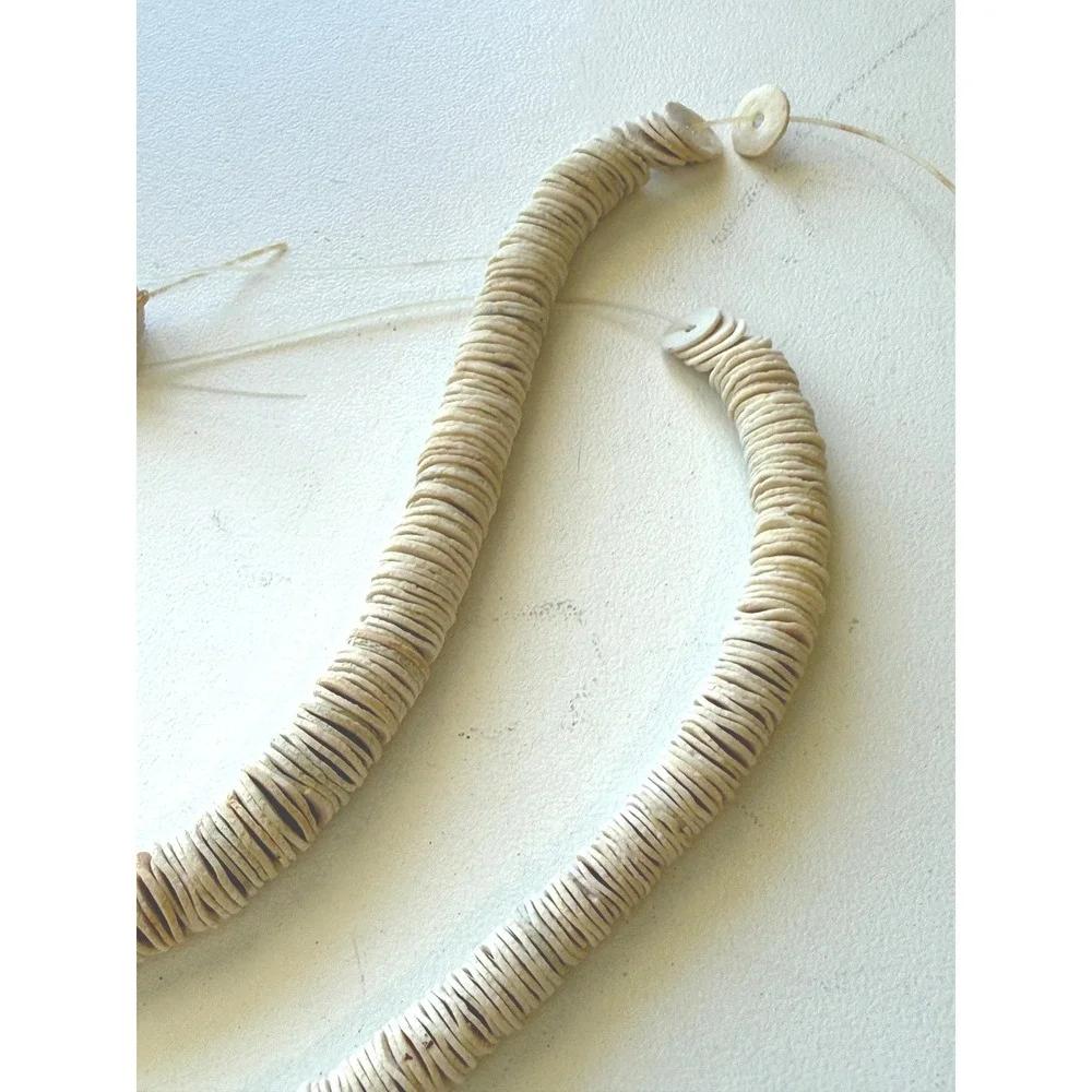 Natural Shell Heishi Bead Strands Ivory Cream Disc Beads Jewelry Making 2pc